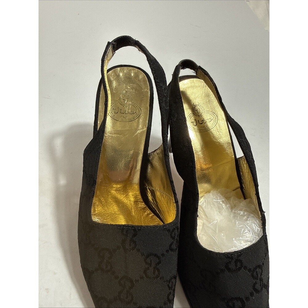 Vito Italian Shoes Womens 6.5 Black Sling Back Cloth Upper 3” Heels Leather Sole - Picture 4 of 11